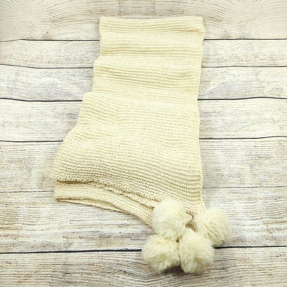 Women Scarf Cream W/Pom Pom Soft Comfy Warm Shawl Wrap Cowl Scarves Gift - Picture 7 of 10
